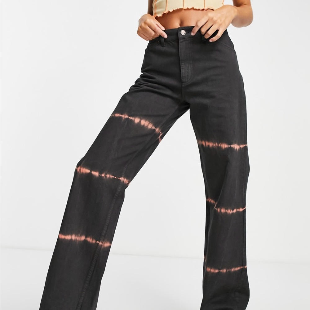 ASOS Black and Pink Tie-Dye Wide Leg Jeans